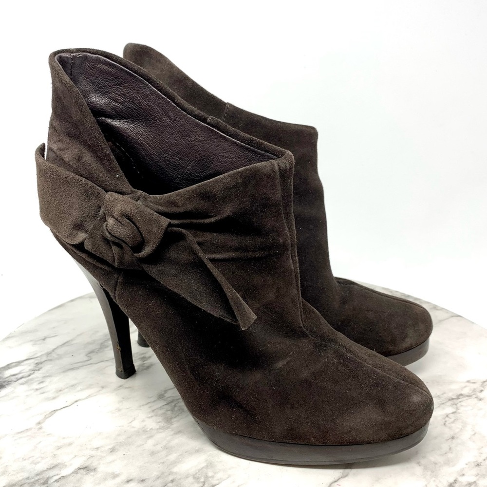 Aldo Brown Suede bow detail dress bootie pumps 38/7.5 feminine romantic preppy